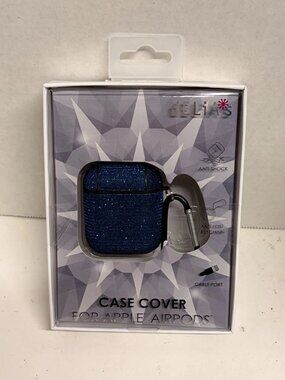 Case Cover for Apple Airpods Blue Sparkles Carabiner Anti Shock NEW